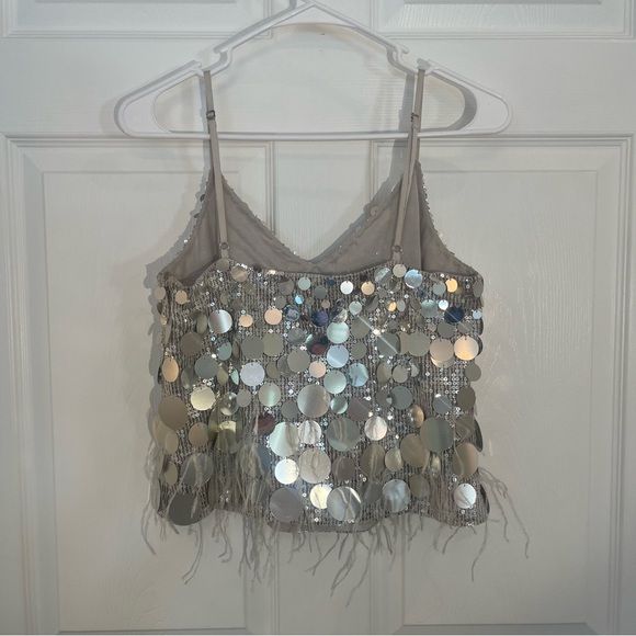 Ramy Brook Rina Sequined Faux Feather Camisole - SMALL - Picture 4 of 11